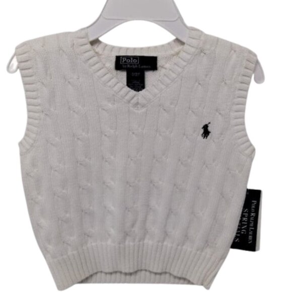 Polo by Ralph Lauren Y2K Sweater Vest 100 % Cotton Boys 2 T White with Logo NWT - Picture 1 of 10